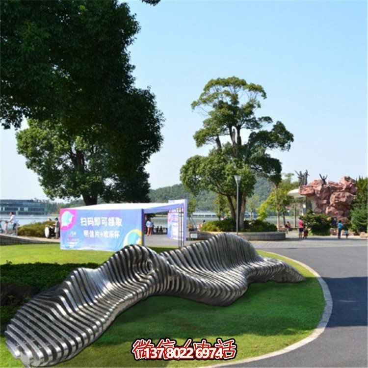 不銹鋼異形座椅，金屬波浪形雕塑抽象假山造型椅子
