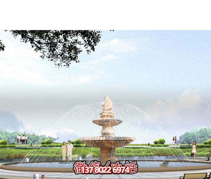 精美漢白玉噴泉，石雕鯉魚雕塑擺放