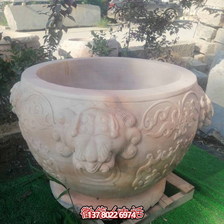 紅晚霞，精美石雕園林?jǐn)[件花盆雕塑