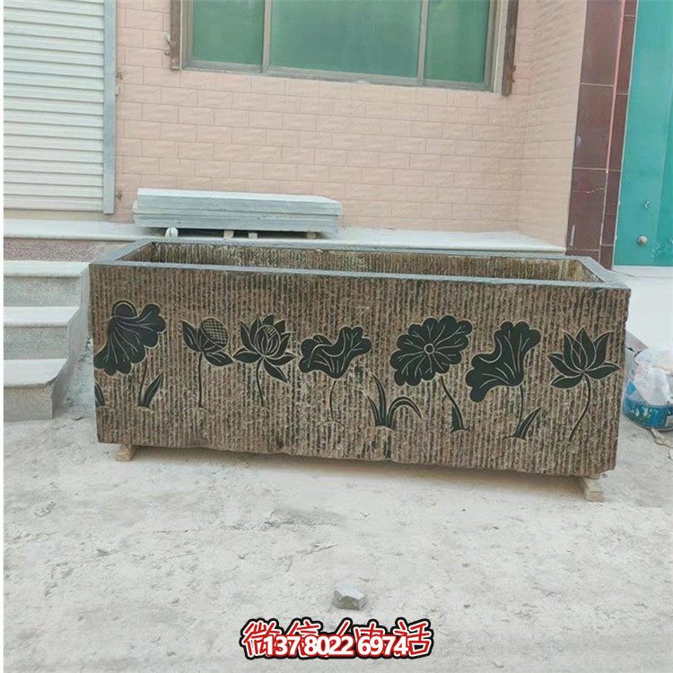 精美花崗巖石雕石缸，裝飾庭院仿古養魚及擺件