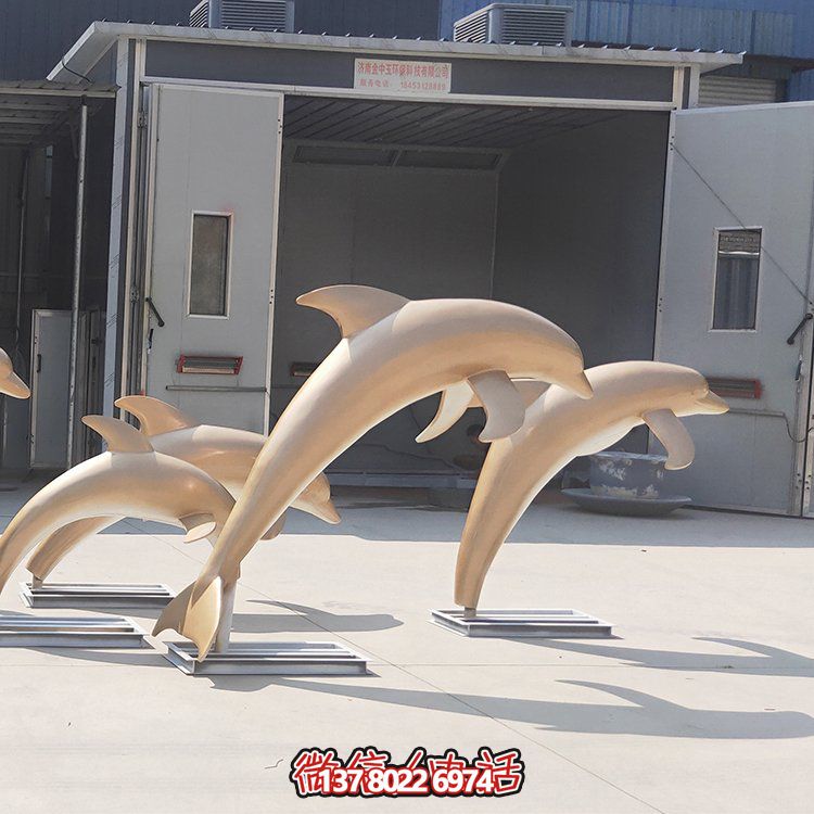 高端不銹鋼海豚雕塑，為售樓部門(mén)口增添完美視覺(jué)