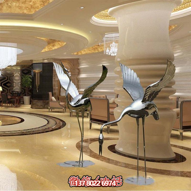 不銹鋼雕塑火烈鳥，鏡面抽象園林裝飾