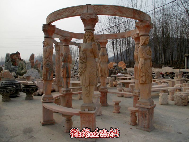 歐式?jīng)鐾?，圓形露天人物石柱擺放城市廣場裝飾