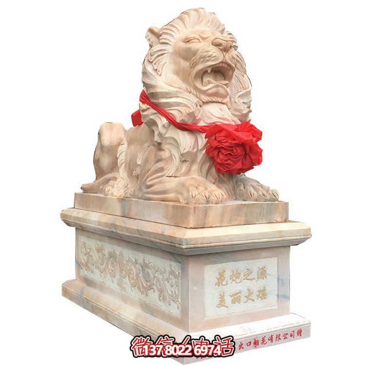 獅子大理石雕塑擺件，精美園林景觀裝飾