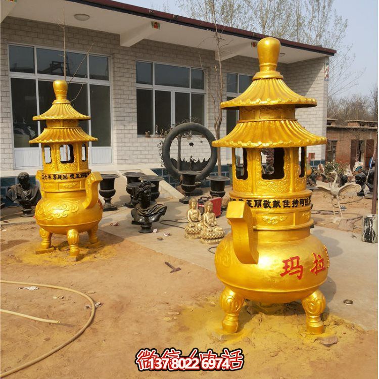 仿銅手工香爐用于寺院戶(hù)外擺放