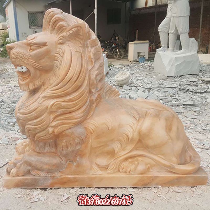 兇猛獅子紅石雕臥著雕塑,為公園景區添彩晚霞之美 兇猛獅子紅石雕臥著雕塑,為公園景區添彩晚霞之美
