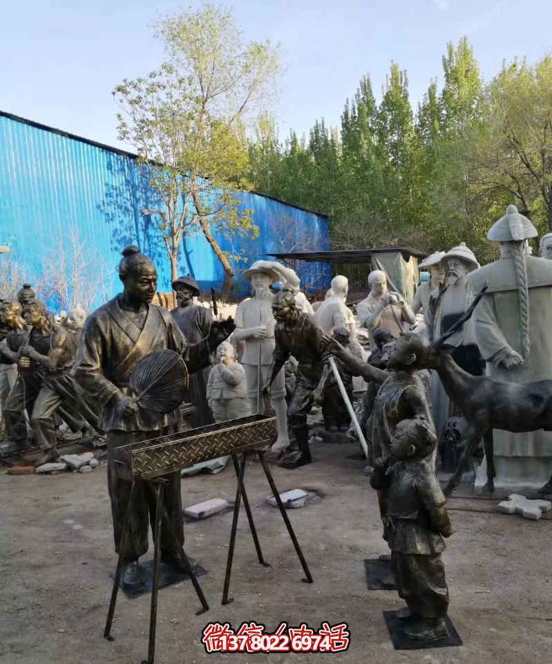 仿真鑄銅雕塑烤串，給景區(qū)、飯店、街邊賣(mài)烤串的人物雕塑