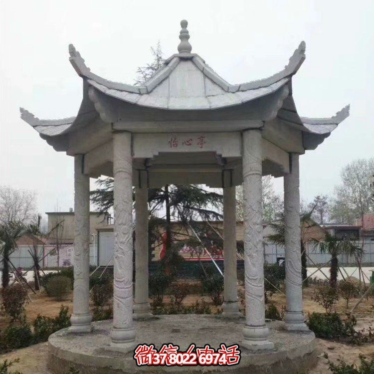 青石仿古石雕涼亭，營造寧靜田園風情