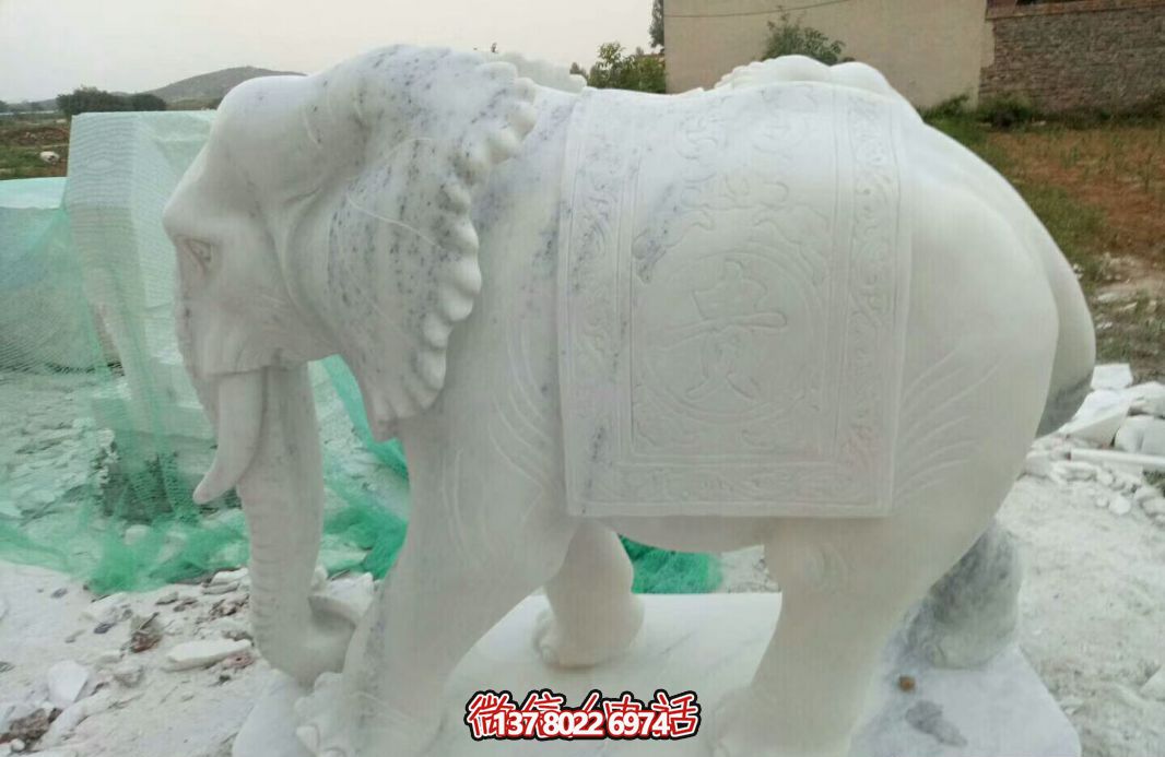 經典漢白玉大象雕塑，戶外空間創意裝飾