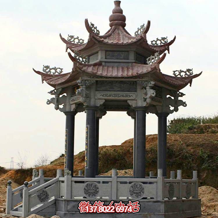 古典風(fēng)格二層涼亭，青石雕刻仿古園林戶外擺放