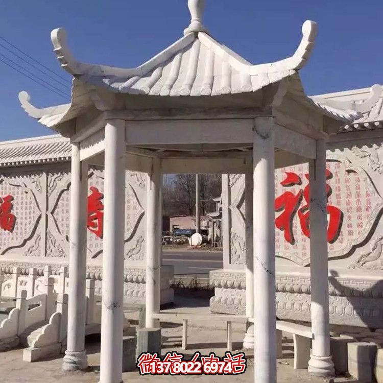 中式古建涼亭，大理石仿古裝飾庭院擺放