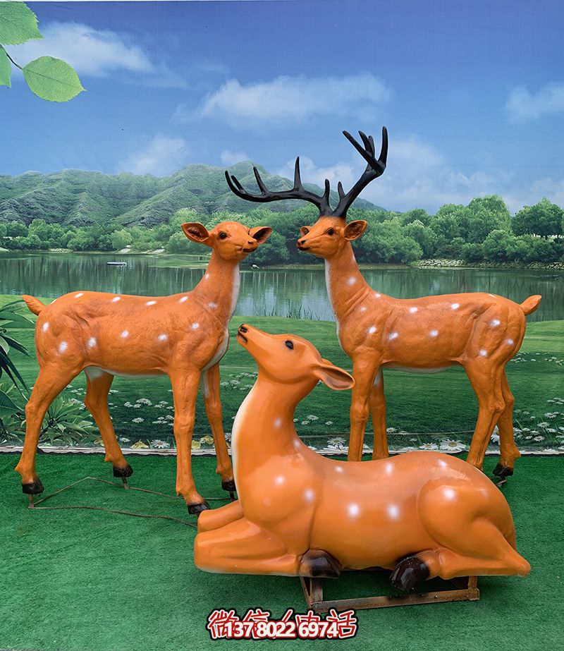 戶外玻璃彩繪梅花鹿雕塑