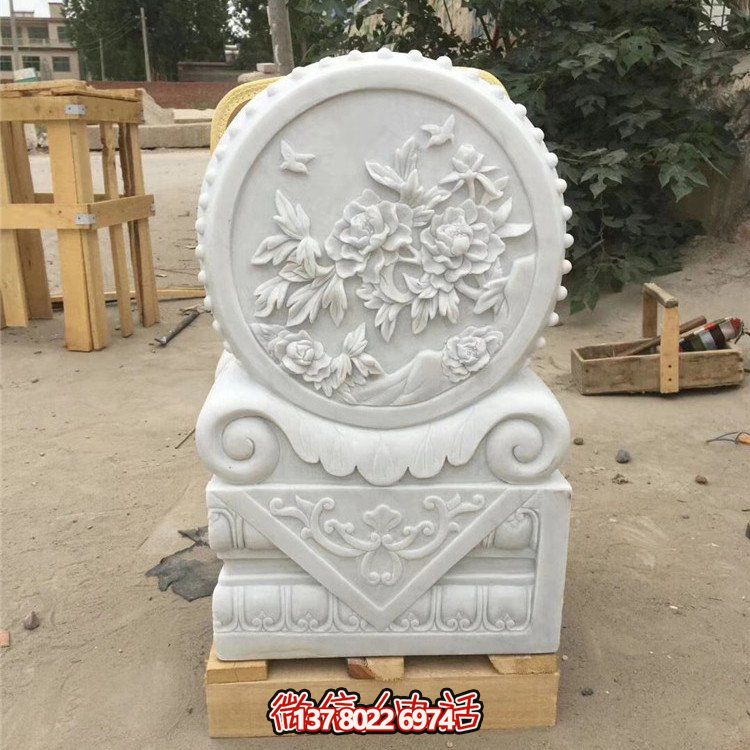 經(jīng)典石雕藝術(shù)，漢白玉石雕大理石門口門墩鎮(zhèn)宅鼓抱雕塑戶外裝飾