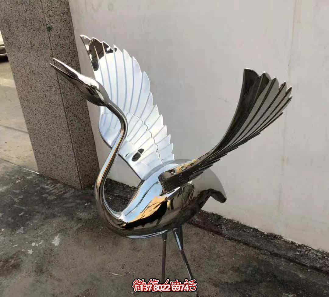 精致仙鶴不銹鋼雕塑展翅鳴叫鏡面發光 精致仙鶴不銹鋼雕塑展翅鳴叫鏡面發光