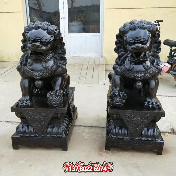 家用庭院別墅門(mén)口大型玻璃鋼仿銅一對(duì)鎮(zhèn)宅獅子雕塑
