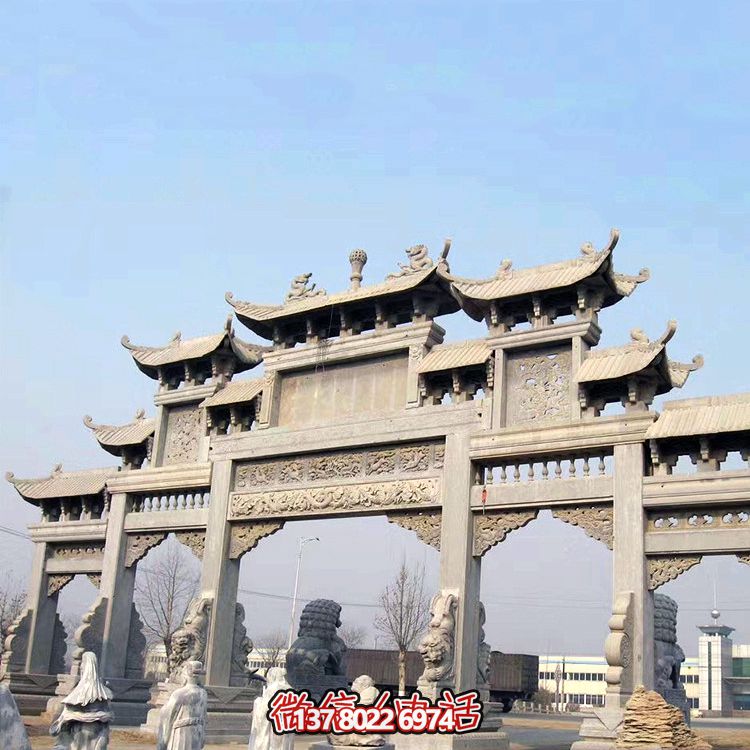 大型仿古建筑斗拱五門(mén)青石牌樓 大型仿古建筑斗拱五門(mén)青石牌樓