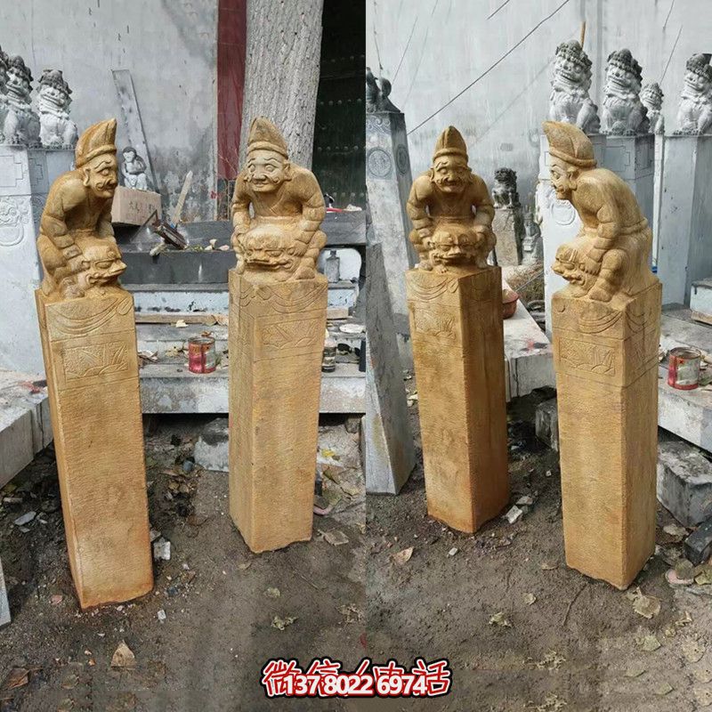 人物浮雕做舊仿古庭院門前擺放拴馬柱擺件 人物浮雕做舊仿古庭院門前擺放拴馬柱擺件