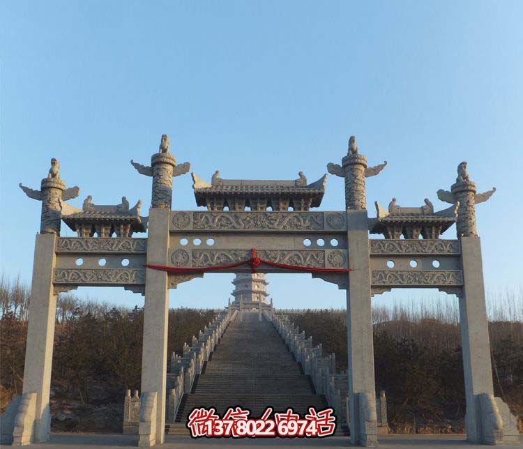 大理石三門牌坊景區(qū)石雕 大理石三門牌坊景區(qū)石雕