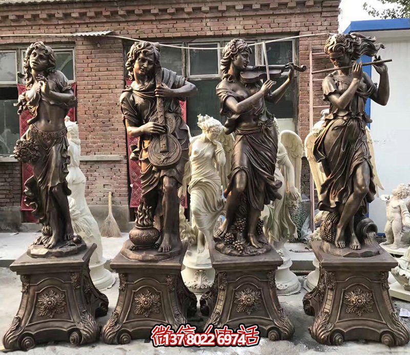 公園吹啦彈唱的西方人物吹奏雕塑 公園吹啦彈唱的西方人物吹奏雕塑