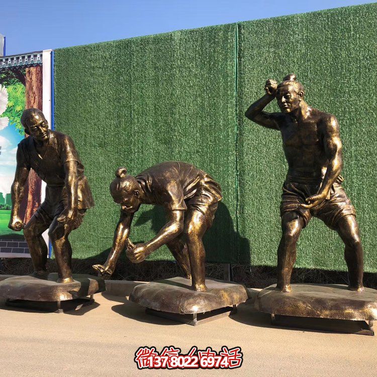 插秧，玻璃鋼仿銅民俗生活勞動人物雕塑
