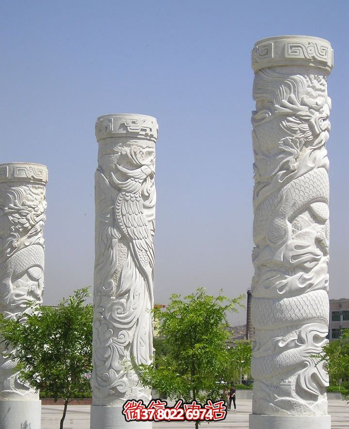 漢白玉花園廣場龍柱雕塑 漢白玉花園廣場龍柱雕塑