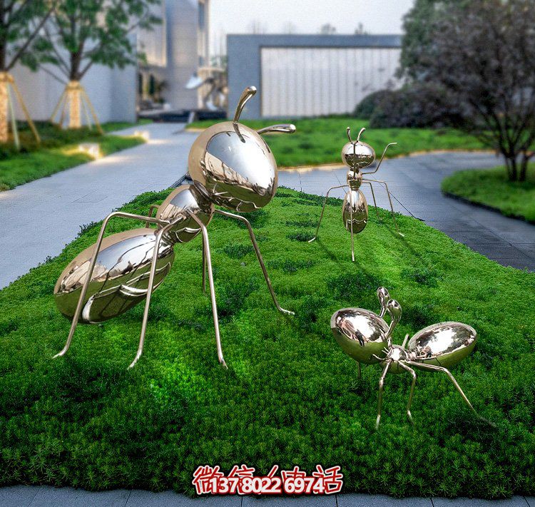 不銹鋼鏡面螞蟻，小區(qū)綠化帶裝飾動物擺件