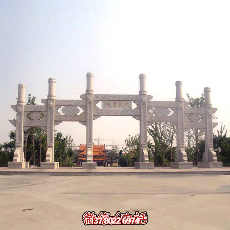 天然大理石砂巖雕刻新中式簡(jiǎn)約五門牌坊景點(diǎn)入口擺件